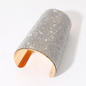 Long Gold Wide Crystal Armor Style Big Cuff Bracelet Statement Jewelry